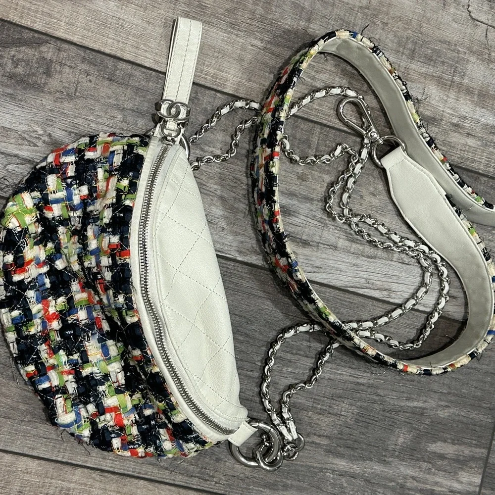 CHANEL Colorful Chain Crossbody Bag white tweed - Picture 5 of 11